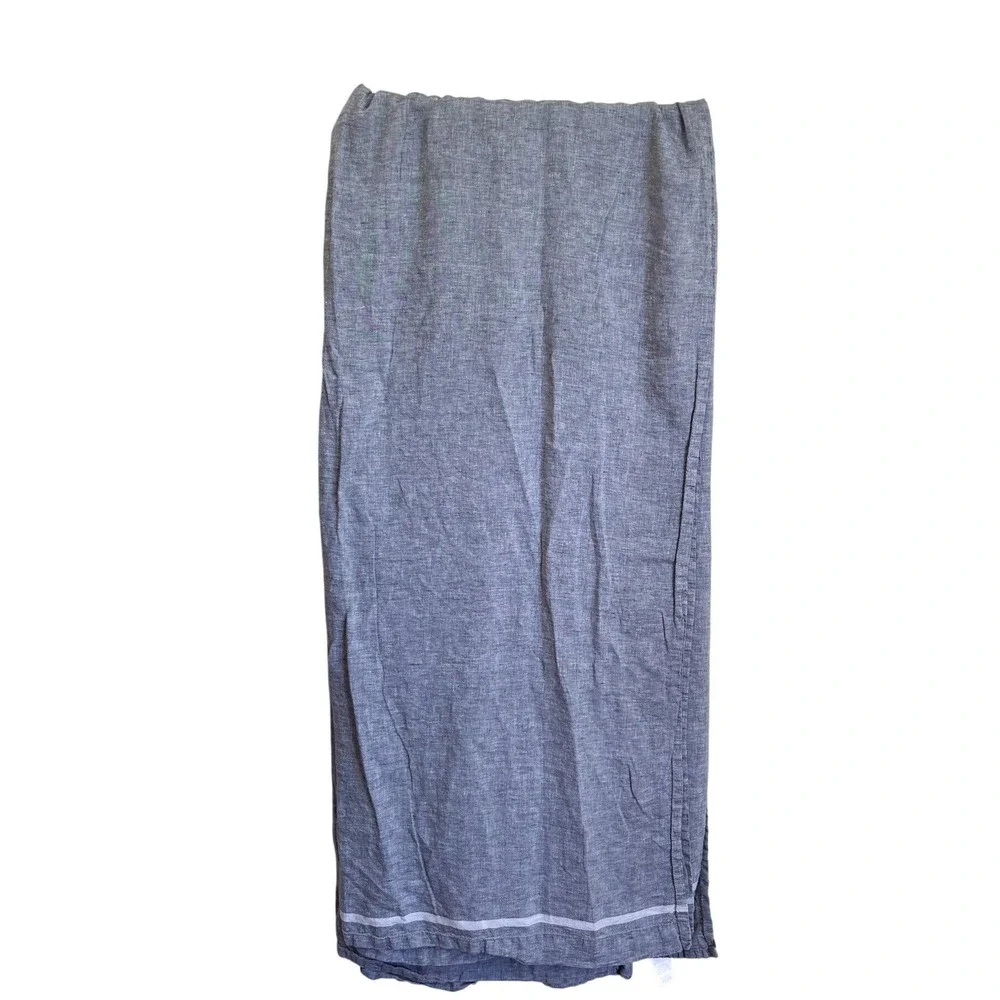 West Elm 100% Linen Sheet Queen Flat 102X90 Gray Stripe Classic Minimalist Bed